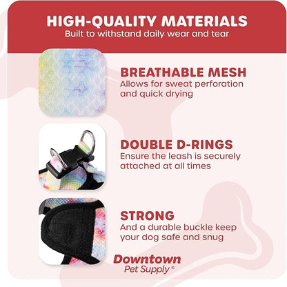 Downtown Pet Supply Step-in Dog Harness – No Pull, Adjustable Padded Mesh with Reflective Trim, Secure Buckle Strap – Comfortable & Breathable Small Dog Harness, Large, Tie Dye