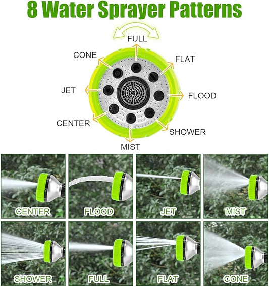 Dog Washing Hose Attachment, 8-in-1 Sprayer Mode Garden Hose Nozzle with Pet Bathing Brush and 100cc Soap Dispenser Bottle, Adopted in Watering Flowers, Car Wash, Dog and Horse Showering (Green)