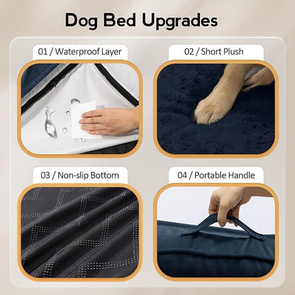 Large Orthopedic Dog Bed with Sides XXL Dog Beds with Removable Washable Cover Non-Slip Waterproof Pet Bed for Extra Large Dogs - Navy Blue XXL