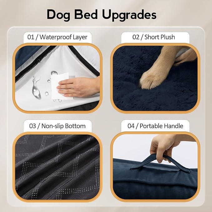 Large Orthopedic Dog Bed with Sides Big Dog Beds with Removable Washable Cover Non-Slip Waterproof Pet Bed for Medium Large Dogs - Navy Blue L