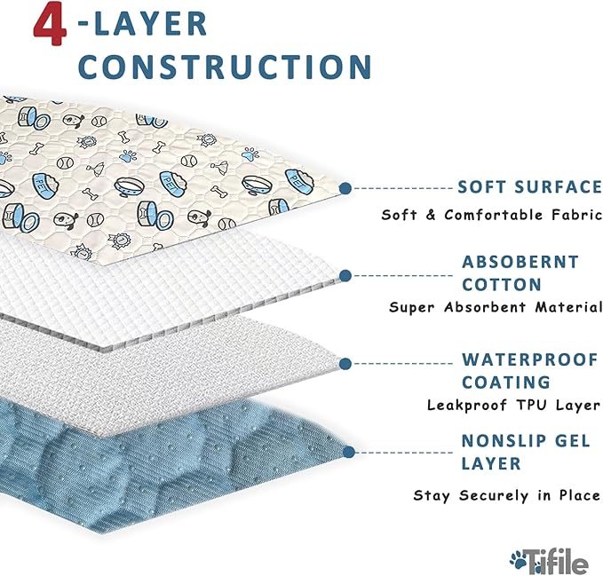 Washable Pee Pads for Dogs, 2 Pack Reusable Puppy Pads, Absorbent Whelping Pads with Bone Print, Non-Slip Waterproof Pet Training Pads for Couch, Crate, Potty Training - 18x24in