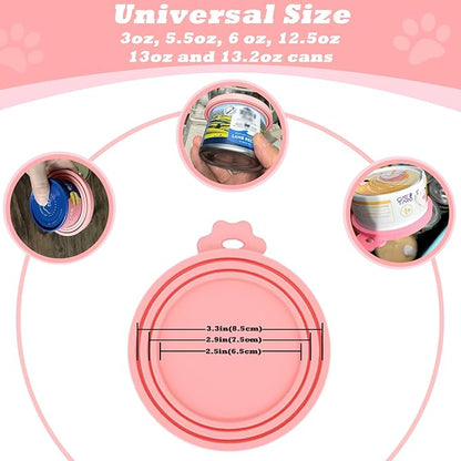Cat Treat Spoon & 3 Pcs Can Lids | Cat Strip Feeder Squeeze for Liquid Snack | Universal Silicone Pet Can Covers BPA Free | Waste-Free Lickable Treat Feeder(Pink)
