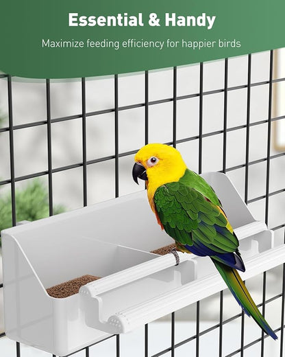 Pawfly 1 Pack Bird Feeder for Cage Hanging Plastic Feeder with Hooks Bird Water Dispenser with Perches Water Feeders for Cage Parrot Food Bowl for Parakeet Cockatiel Canary