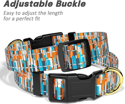 Reflective Dog Collar for Large Dogs, Cute Boho Adjustable Heavy-Duty Nylon Puppy Collar for Boy and Girl Female, Soft Pet Accessories with Quick Release Buckle, Colorful Spliced
