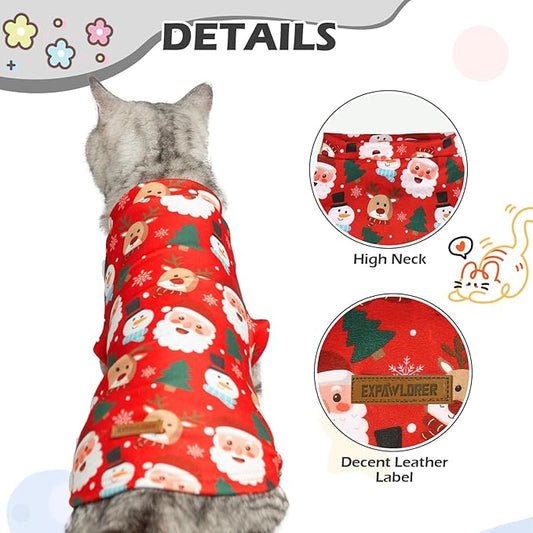 EXPAWLORER Cat Christmas Sweater - Sweaters for Cats Only Soft Warm Pet Clothes, Fall and Winter Xmas Coat Pullover Design, Fleece Sweatshirt Clothing Also for Puppy Small Dogs, Small