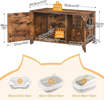 HOOBRO Litter Box Enclosure, Cat Litter Box Furniture with Removable Divider, Large Hidden Litter Box Furniture, Wooden Cat House, End Side Table, 31" L x 17.5" W x 19.7" H Rustic Brown BF03MW01G2