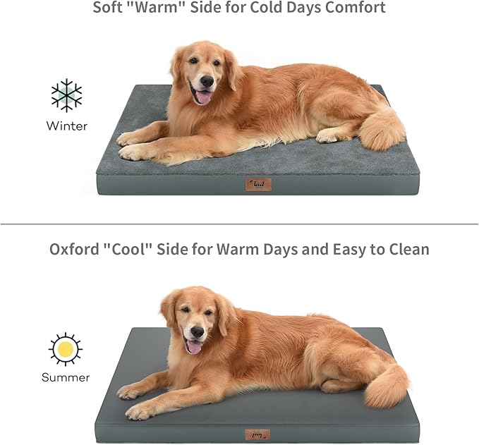 Large Comfy Washable Dog Bed, Orthopedic Egg Crate Foam Dog Crate Mat for Large Dogs with Removable Cover, 41x27 Inch, Gray