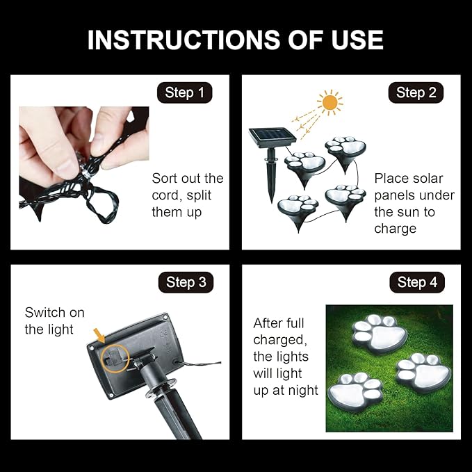 Animal Paw Print Solar Lights Outdoor Garden Decor, 8 Pack Paw Print Lights with Cord, IP55 Waterproof Yard Pathway Decor Light, Cold White Color Light, New Home Birthday Christmas Gift