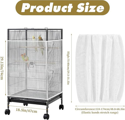 White Bird Cage Seed Catcher Adjustable Soft Birdcage Cover Reusable Nylon Mesh Birdcage Net Lightweight Skirt Seed Guard for Parrot Cage Stop Scatter Breathable Round Square Canary