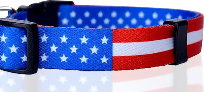 Native Pup American Flag Dog Collar- Red White and Blue- Patriotic Collars for 4th of July, USA- Adjustable Small, Medium, Large Breed Dogs (Small, Flag I)