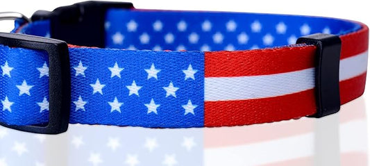 Native Pup American Flag Dog Collar- Red White and Blue- Patriotic Collars for 4th of July, USA- Adjustable Small, Medium, Large Breed Dogs (Small, Flag I)