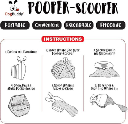 DogBuddy Pooper Scooper, Portable Dog Pooper Scooper, Poop Scooper for Small and Large Dogs, Pooper Scooper With Bag Attachment, Leash Clip and Dog Waste Bags Included (Medium, Kiwi)