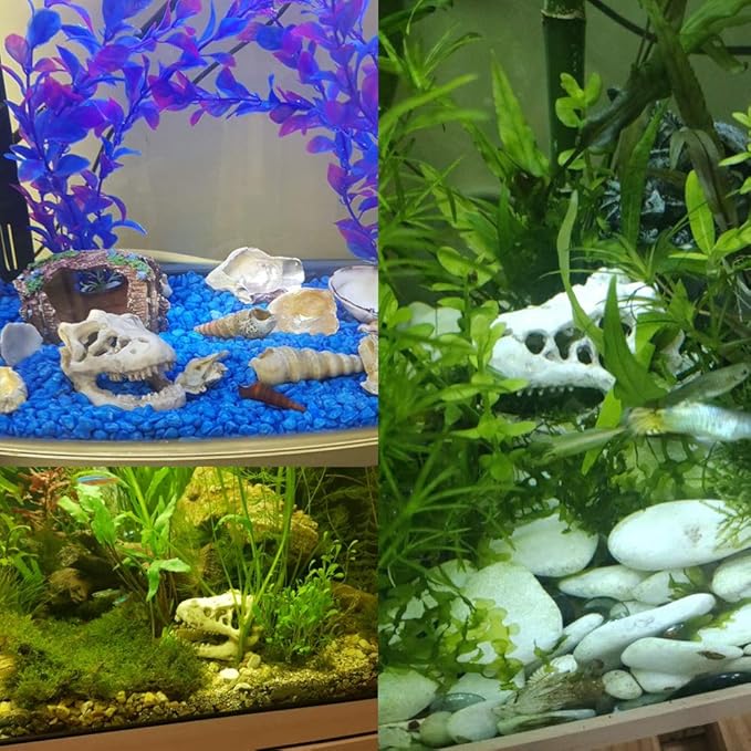 Resin Dinosaur Skull Aquarium Ornament Mini Dinosaur Tank Decoration Betta Fish Small Dinosaur Skull Fish Reptile Tank with Holes Aquarium Landscape Reptile Hideout Caves