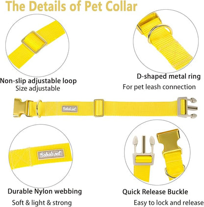 Nylon Dog Collar - Adjustable Yellow Soft Webbing Dog Collars for Small Medium Large Dogs Boy Girl Puppy Collar with Safety Metal Buckle XS