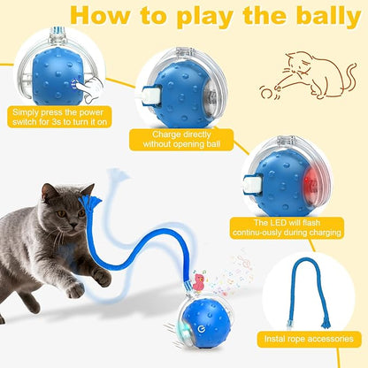 Interactive Cat Toys Ball for indoor Cats＆Dog,Automatic Cat Toy with Smart Obstacle Avoidance,Bird Chirps & Auto Wake-Up,Includes 4 Cat Spiral Spring,Cat Enrichment Toys for Indoor Cats(Blue)