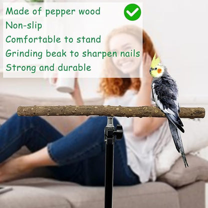 kathson 28-60inches Height Adjustable Bird Perch, Pepperwood Parrot Perch Stand, Multi-Purpose Bird Perches for Indoor and Outdoor Use, Designed for Small Medium Birds