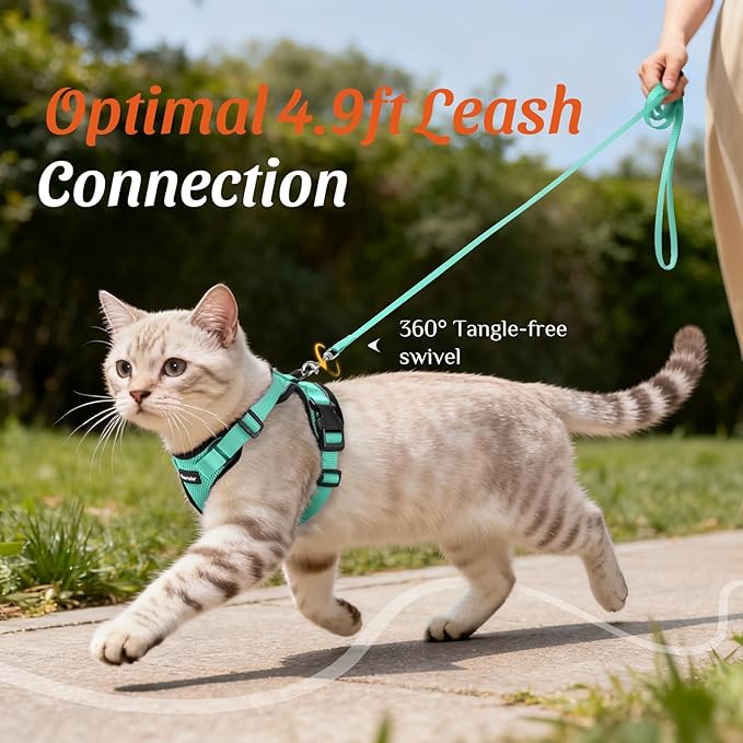 Dooradar Cat Harness and Leash Set, Escape Proof Safe Adjustable Kitten Vest Harnesses for Walking, Easy Control Soft Breathable Mesh Jacket with Reflective Strips for Cats, Green, XS