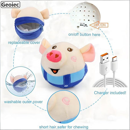 Interactive Dog Toys,Active Moving Pet Plush Toy,2026 New shaking dog ball pig dog toy Interactive Dog Ball with song Squeaky Moving Dog Ball Toy,Rechargeable Toys to Keep Them Busy Dog Toys(Blue Pig)