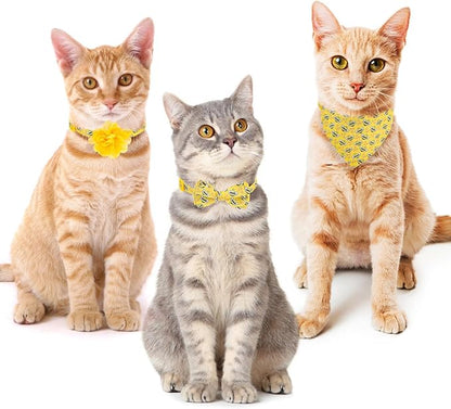 Breakaway Cat Collars with Bell & Cute Pendants - 3 Pack Adjustable Safety Kitten Collars - Decoration for Girl Boy Cats Puppy and Small Pets (Style C - Bee)