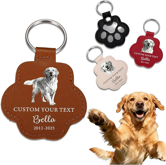 Eunigem Personalized Pet Hair Keychain for Dogs Cats-Custom Paw Keychains for Dog Hair-Shaped Leather Keychain,Pet Memorial Gifts Remembrance Accessory Refillable Keepsake for Bag or Key (Color-6)