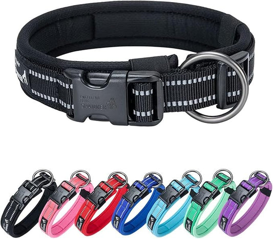 EXCELLENT ELITE SPANKER Reflective Dog Collar Classic Soft Padded Breathable Nylon Adjustable Pet Collar with Quick Release Buckle for Boy Girl Male Female Small Medium Large Dogs Training(Black-XL)