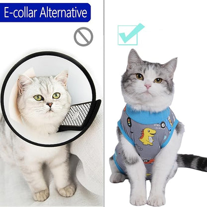 Cat Recovery Suit Cat Onesie for Cats After Surgery Female Male Spay Kitten Neuter Surgical Bodysuit Post Surgery Cone of Shame Alternative Anti Licking (Gray, Small)