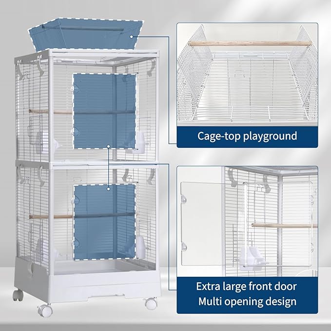 GarveeHome Small Bird Cage with Wheels, Parakeet Cage, Bird Carrier for Parakeets, Canaries, Lovebirds, Small Quaker, Cockatiels, Budgie, Green Cheek (44in)