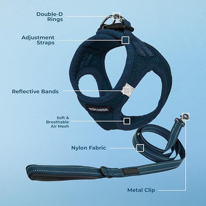 Best Pet Supplies Voyager Step-in Air All Weather Mesh Harness and Reflective Dog 5 ft Leash Combo with Neoprene Handle, for Small, Medium and Large Breed Puppies - Set (Blue), XXS