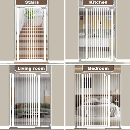 Fairy Baby 51.18" Extra Tall Baby Gates for Doorways, 29.5"-48.4" Extra Wide Safety Child Gates for Cats Dogs, Metal Auto Close Stair Gates Indoor for Kid or Pets No Drilling Pressure Mount Kit, White