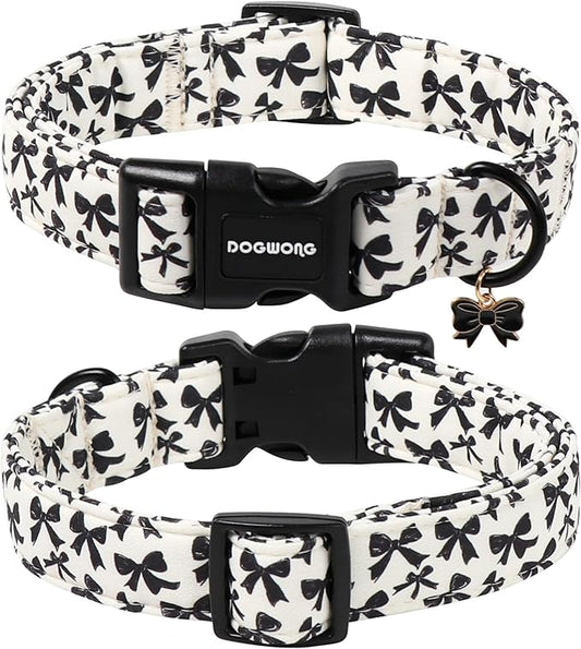 DOGWONG Cute Dog Collar, Black Bow Pattern Dog Collar, Girl Female Dog Collars with Strong Plastic Buckle for Small Dogs,XS