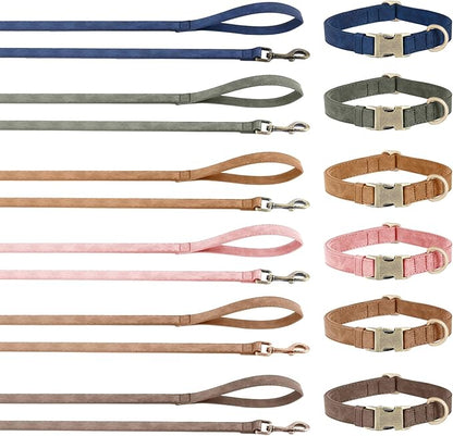 Genuine Leather Dog Collar - Adjustable Pet Collar with Quick Release Metal Buckle, Soft Skin Friendly Real Leather Collar for Small, Medium, Large Dogs (Blue Collar + Rope, M：Fit 12-20" Neck)