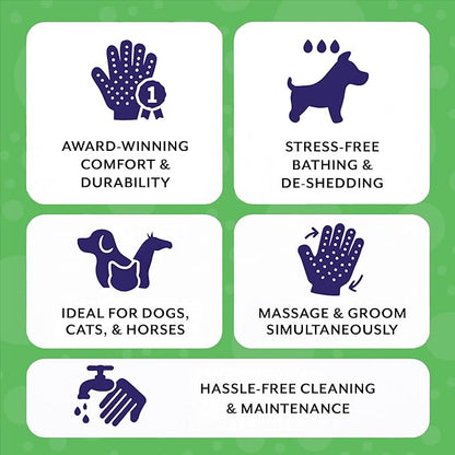 H HANDSON Pet Grooming Gloves - Patented #1 Ranked, Award Winning Shedding, Bathing, & Hair Remover Gloves - Gentle Brush for Cats, Dogs, and Horses (Green, Medium)