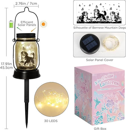 Bernese Mountain Dog Gifts for Women/Men Bernese Mountain Solar Lanterns Birthday Dog Lovers Lantern Pet loss Dog Memorial Lights Solar Garden Decoration for Yard, Patio,Backyard,Porch Torches Light