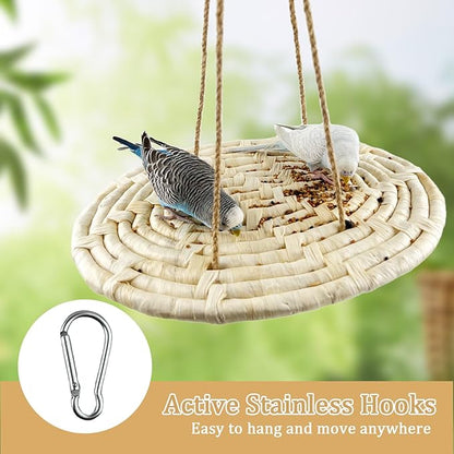 FlidRunest Bird Swing Hammock Bed, Natural Corn Woven Parrot Hammock Swing Mat, Hanging Bird Climbing Perch Mat, Relieve Boredom Chewing Toy for Birds Parakeets Lovebirds Cockatiels Conure, yellow