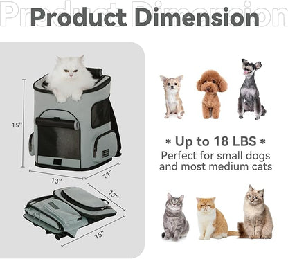 PETSFIT Cat Carrier Backpack with Upgraded Waist Protection, Pet Carrier Backpack Designed for Small Dogs/Cats, Fully Ventilated Collapsible Dog Backpack for Outdoor Traveling Hiking Camping,Grey