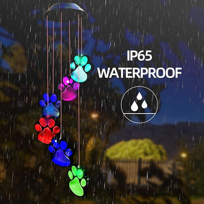 Paw Print Solar Wind Chimes for Outside, Dogs Cat Pet Pawprint Remembrance Wind Chimes,Waterproof Color Changing Solar Hanging Lights,Sympathy Gift for Pet Lover,Balcony,Patio,Yard Decor