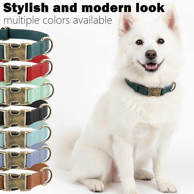 Dog Collar and Leash Set,Leather Silicone Waterproof Odor-Proof Dog Collar and Leash for Medium Dogs, Soft Flexible Dog Collars, Durable Thick Adjustable Pet Collar (Green, Medium (11.5-18.5 "Neck))