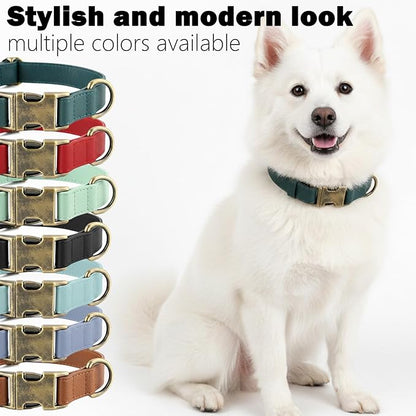 Dog Collar and Leash Set,Leather Silicone Waterproof Odor-Proof Dog Collar and Leash for Medium Dogs, Soft Flexible Dog Collars, Durable Thick Adjustable Pet Collar (Green, Medium (11.5-18.5 "Neck))