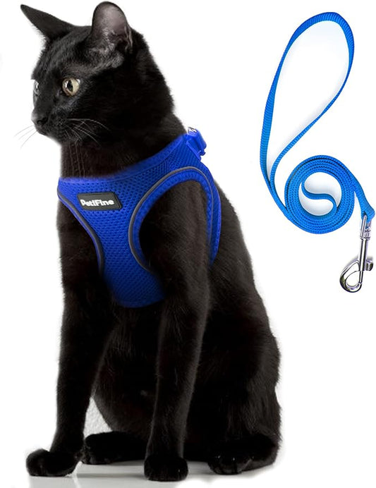 PetiFine Cat Harness and Leash Set,Escape Proof Kitten Harness Reflective,Soft Lightweight Puppy Harness for Walking and Travelling(XXS, Baby Blue)