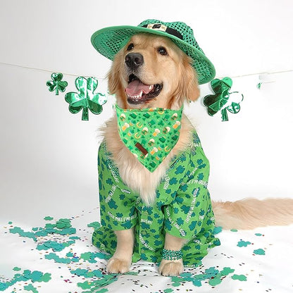 ARING PET St Patrick's Dog Bandana 2 Pack-Green Clovers Dog Bandanas, Reversible Shamrock&Beer Dogs Triangle Bibs Trefoil Pet Scarf for Dogs and Cats