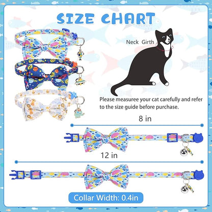 KOOLTAIL Boy Cat Collar Breakaway with Removable Bow Tie and Bell,3 Pack Fancy Cute Safety Buckle Kitten Collars with Charm Pendant, Adjustable Soft Pet Collars for Kitty Small Cats