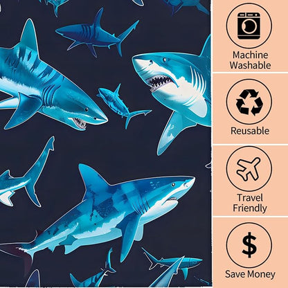 Cute Shark Hand Towels - 2 Pack, 14.5" X 28",Soft Microfiber Polyester Dark Towel Set with Bold Dynamic Sharks Pattern,for Ocean Bathroom Kitchen Spa Hotel Decor Gifts