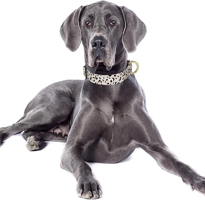 Reflective Dog Collar for Large Dogs, Cute Leopard Style Adjustable Heavy-Duty Nylon Puppy Collar for Boy and Girl Female, Soft Pet Accessories with Quick Release Buckle, Beige
