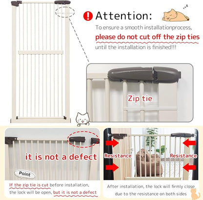 Lumizone Extra Tall Cat Gate 61.02" High Pressure Mounted Extra Wide 38.39"-42.51" (17Sizes) 1.37" Gap No Drilling Auto-Close Tall Pet Gate for Dogs (Cream, 38.39"-42.51" W)