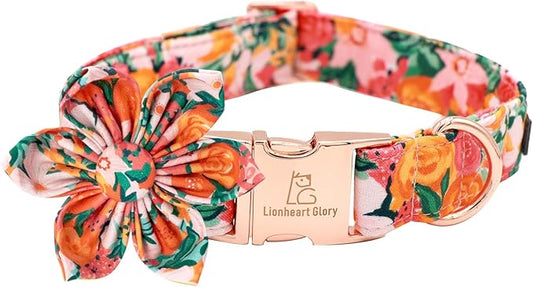 Lionheart Glory Dog Collar, Dog Collar with Flower, Cute Floral Pattern Pet Collar Adjustable Dog Collar for Large Dogs