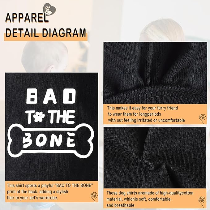 Discover Cozy Cotton Canine Wear: Soft, Lightweight, and Breathable Dog Shirt Vest with Eye-Catching Graphics(Bad to The Bone), Keeping Your Furry Friend Warm and Comfy! Grey XL