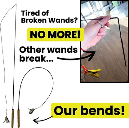 Forever Stick - The Unbreakable Cat Wand Toy, Extra Long Durable Cat String Toy for Indoor Cats, Cat Fishing Pole Toy for Bored Indoor Adult Cats, Feather String Toy On Stick Enrichment