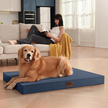 Large Outdoor All Weather Dog Bed, Waterproof Dog Bed for Large Dogs, Orthopedic Egg Crate Foam Pet Bed with Washable Removable Oxford Cooling Cover, 36x27 Inch, Navy