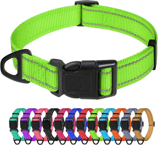 TagME Small Dog Collars, Adjustable Reflective Nylon Pet Collar with Quick Release Buckle for Small Dogs, Green, 5/8" Width