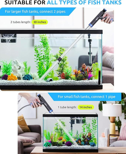 SEAOURA Aquarium Siphon Pump Gravel Cleaner, Fish Tank Vacuum Gravels Cleaning Kit, Manual Water Changer with Air Push Button, Aquariums Sand Clean Set, Hose for Suck Manure Wash Sand